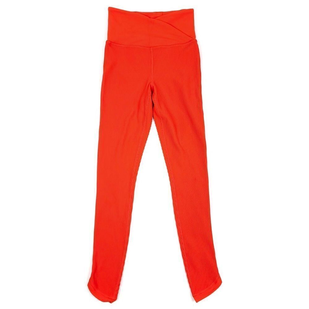 NEW Athleta Elation Crossover Rib 7/8 Tight Leggings Flame Orange Yoga Wrap XXS